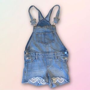 Retro, ON, Light Wash, Lace Trim, Denim Overall Shorts